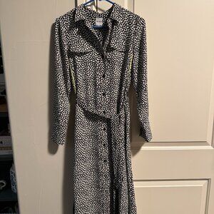 NIC + ZOE Juni Abstract Dot Point Collar Long Sleeve Button Midi Shirt Dress